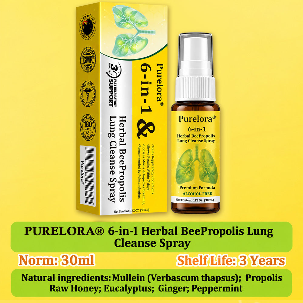 👨‍⚕️👑✅🇦🇺 Purelora® 6-in-1 Herbal BeePropolis Lung Cleanse Spray（👨‍⚕️Directly acts on COPD, asthma, chronic bronchitis (CB), respiratory infections, lung cancer, sinusitis, and other conditions🫁)
