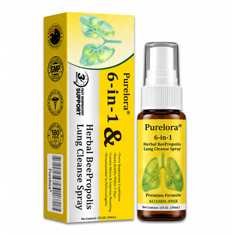 👨‍⚕️👑✅🇦🇺 Purelora® 6-in-1 Herbal BeePropolis Lung Cleanse Spray（👨‍⚕️Directly acts on COPD, asthma, chronic bronchitis (CB), respiratory infections, lung cancer, sinusitis, and other conditions🫁)