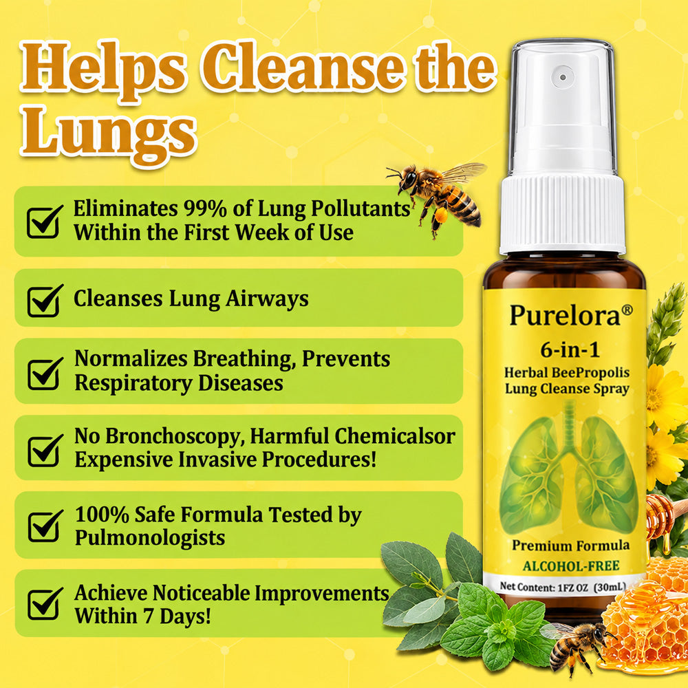 👨‍⚕️👑✅🇦🇺 Purelora® 6-in-1 Herbal BeePropolis Lung Cleanse Spray（👨‍⚕️Directly acts on COPD, asthma, chronic bronchitis (CB), respiratory infections, lung cancer, sinusitis, and other conditions🫁)